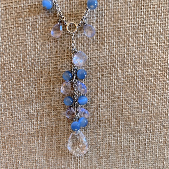 Cookie Lee Silvertone Blue Bead Teardrop Necklace - Picture 2 of 5